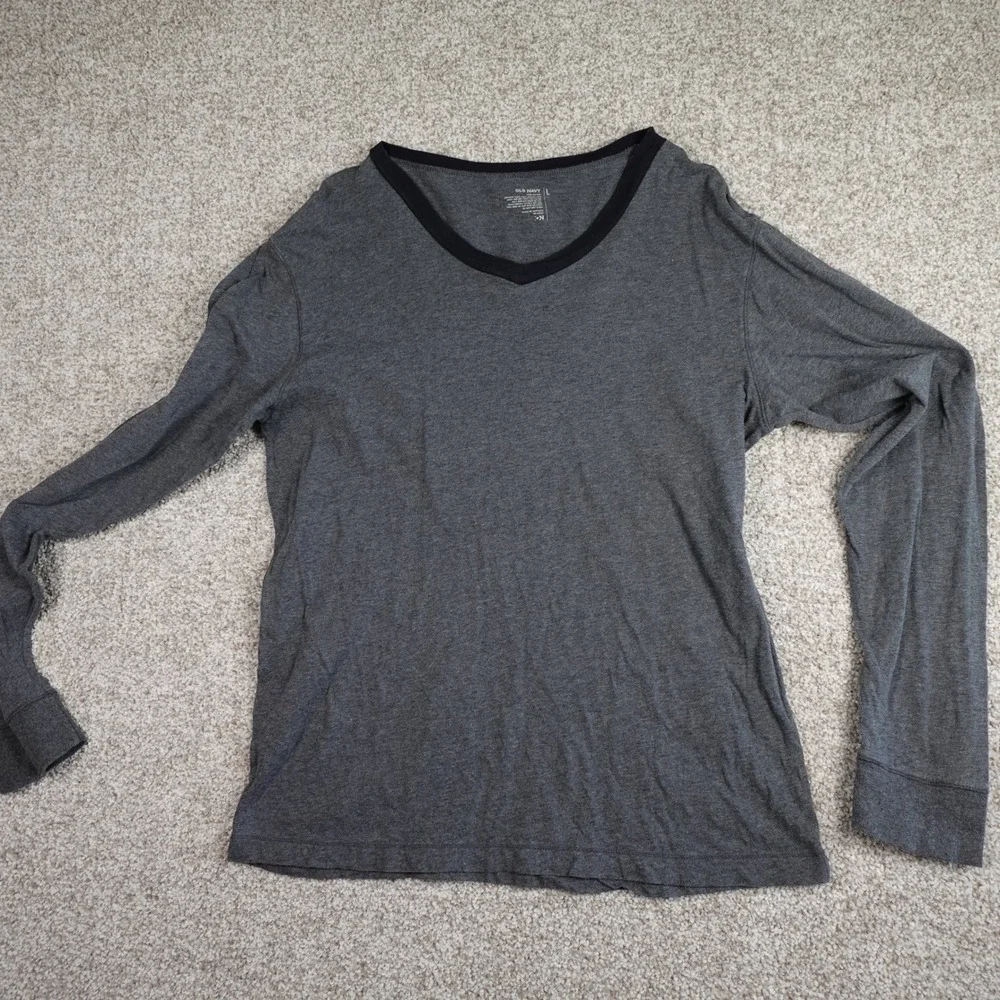 Old Navy Mens Gray Heather Long Sleeve V-Neck T-Shirt Large Contrast Trim Cotton